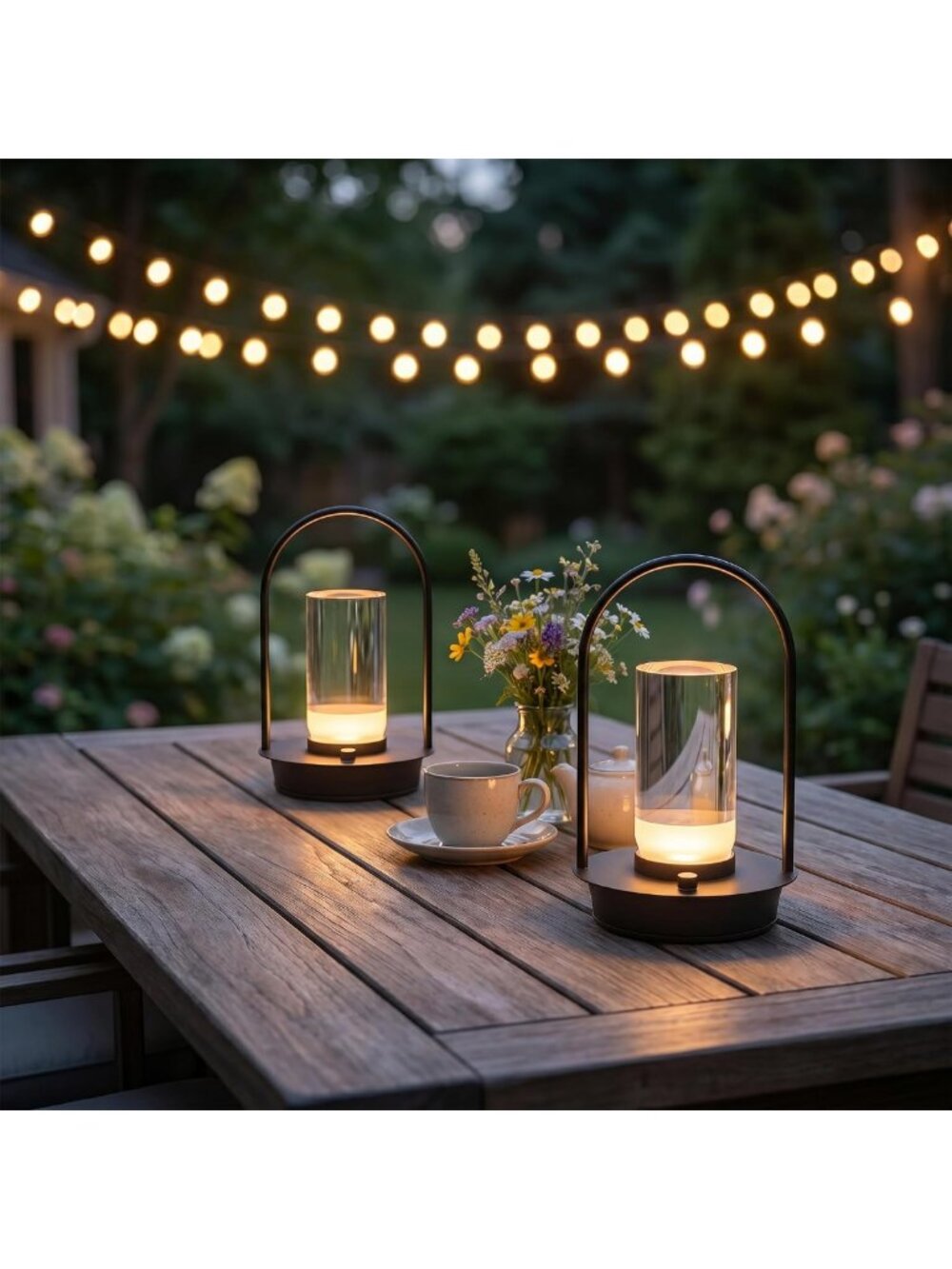 2 Pack Touch Control LED Cordless Table Lamps with Handle - Modern Black Design